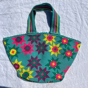 NEW Turquoise Star Flower Woven Beach Shoulder Bag